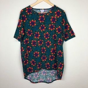 LuLaRoe Green with Colorful Floral Irma Top